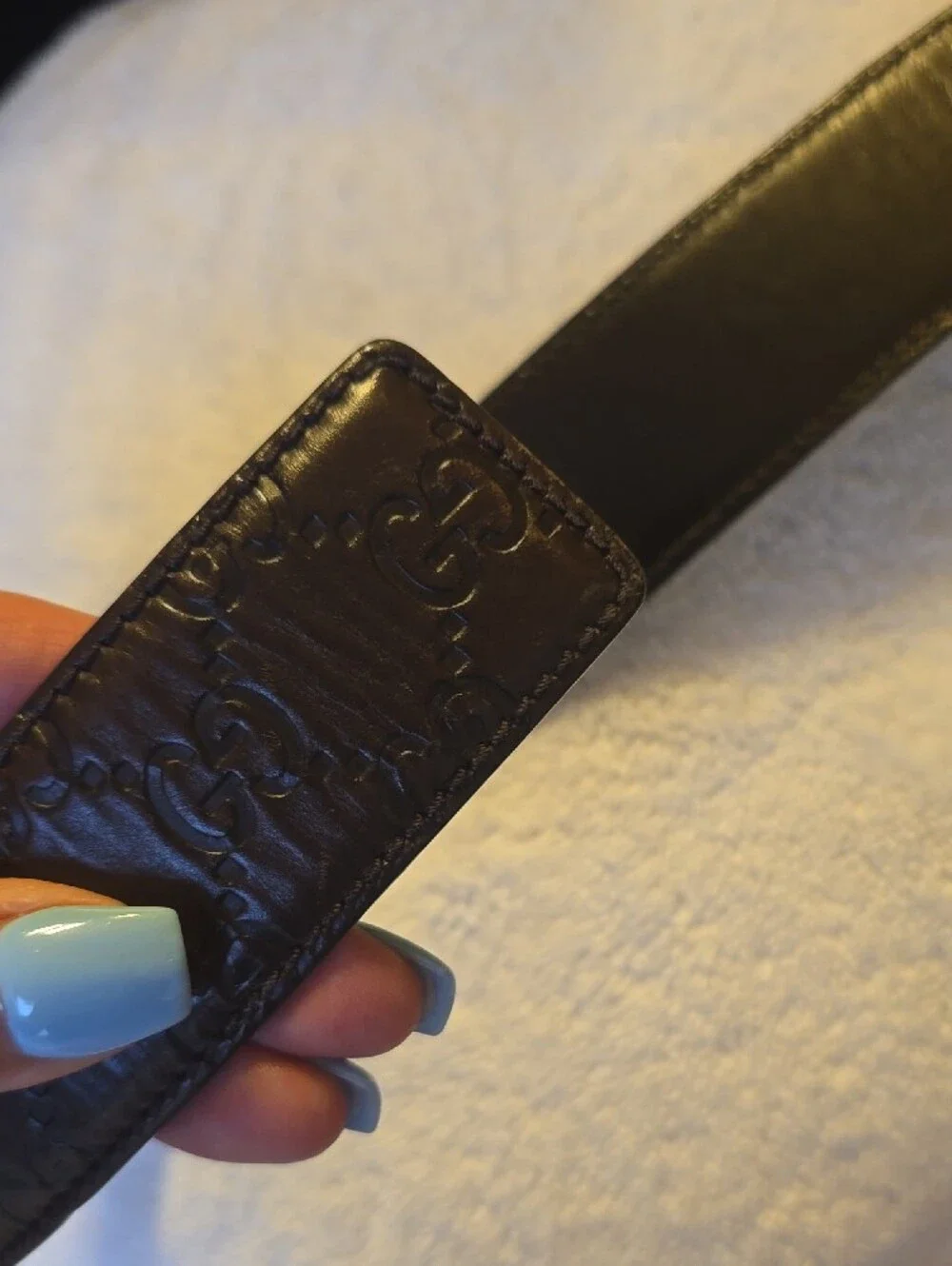 Gucci GG Brown Embossed Leather Belt with Gold Interlocking G Buckle 95/36